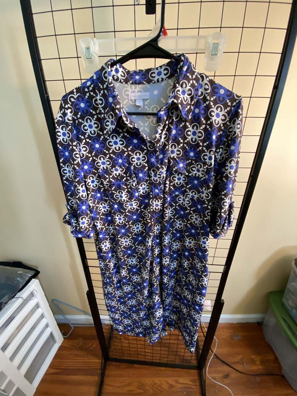 Charter Club Blue and Brown Medallion Print Shirt Dress Size XL